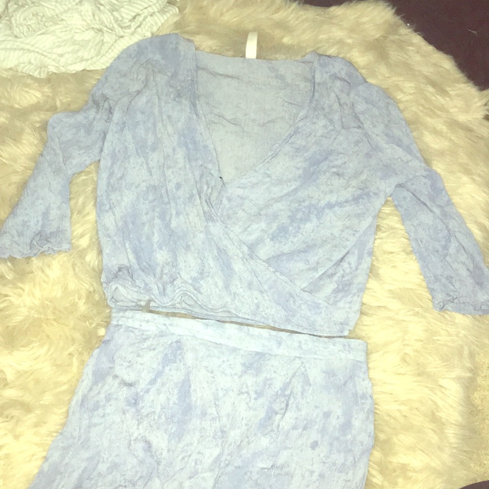Blue blush tie dye two piece set high waisted